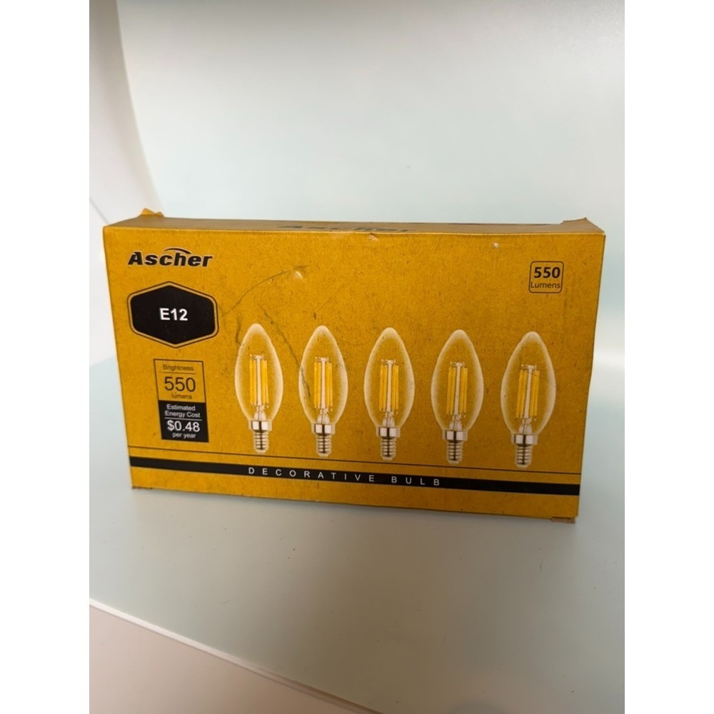 Ascher E12 LED Candelabra Bulbs 4W C35 Cool White 550LM Pack of 5‎ New